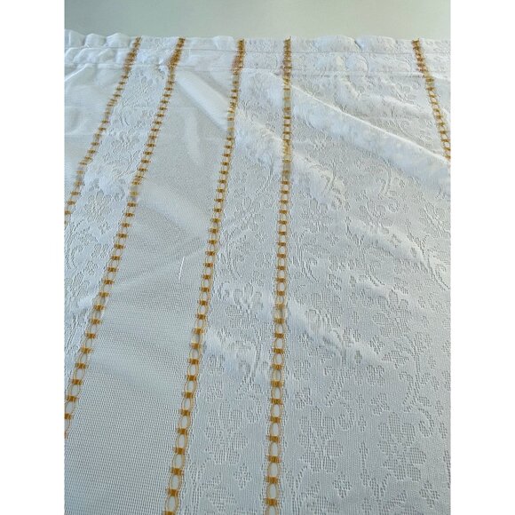 Vintage 70s curtain, white yellow vertical stripes, net sheer panel - Picture 6 of 10